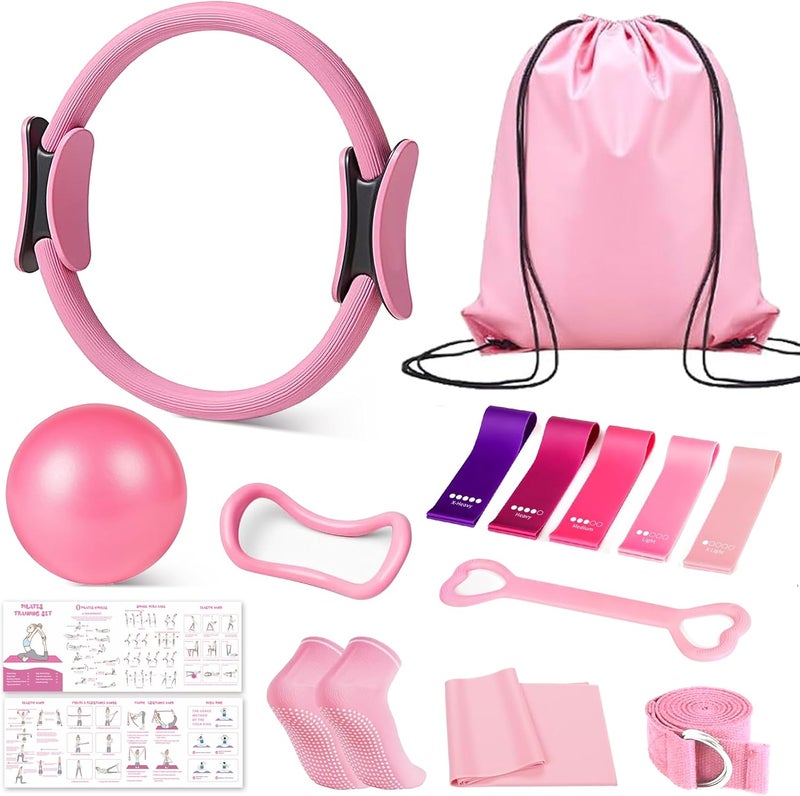 KINTHEA Store Home Pilates Kit for Women, Essentials Pilates Equipment Set with 14‘’ Pilates Ring and Mini Ball, 5 Resistance Bands & Accessories, Tutorial Charts, Pilates Ring Set for Beginners Workout at Home - Image 1